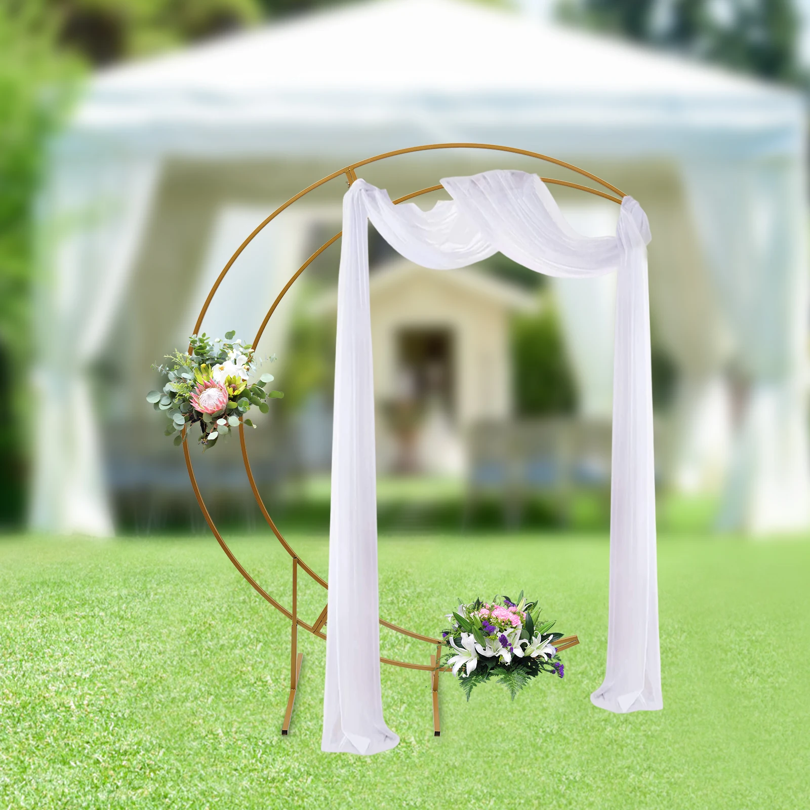 7Ft Metal Crescent Moon Wedding Arch Stand, Curved Flower Balloon Frame Arched Bracket Stand for Wedding Birthday Party Decor