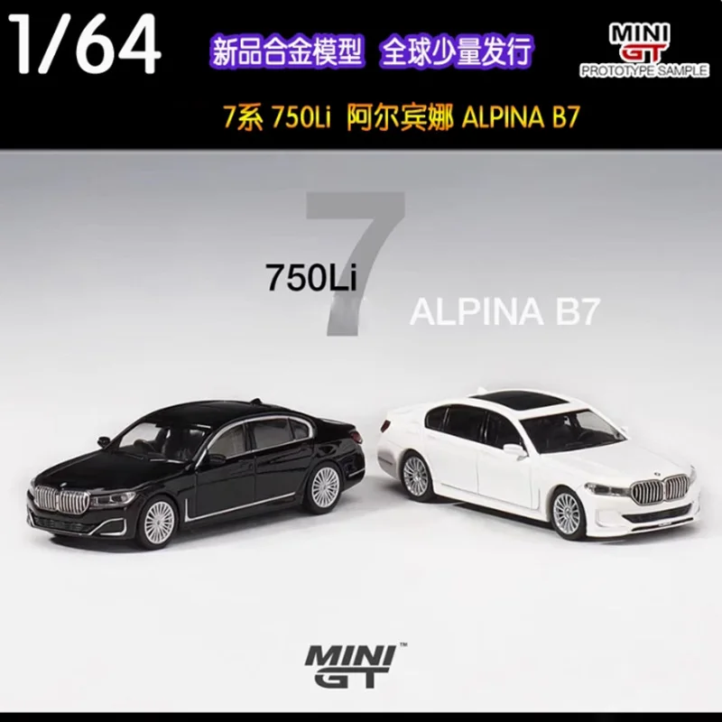 TSM MINI GT 1:64 750Li xDrive أسود/Alpina B7 سبيكة نموذج سيارة حلية تذكارية عرض مجموعة هواية هدية