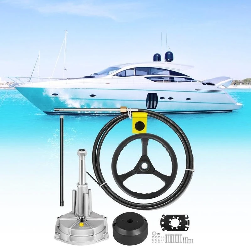 

Outboard Steering System 10' Boat Steering Cable 10 Feet Marine Steering System 3/4'' Shaft with 13.5 Inch Wheel for Yachts and Waterborne Vehicles
