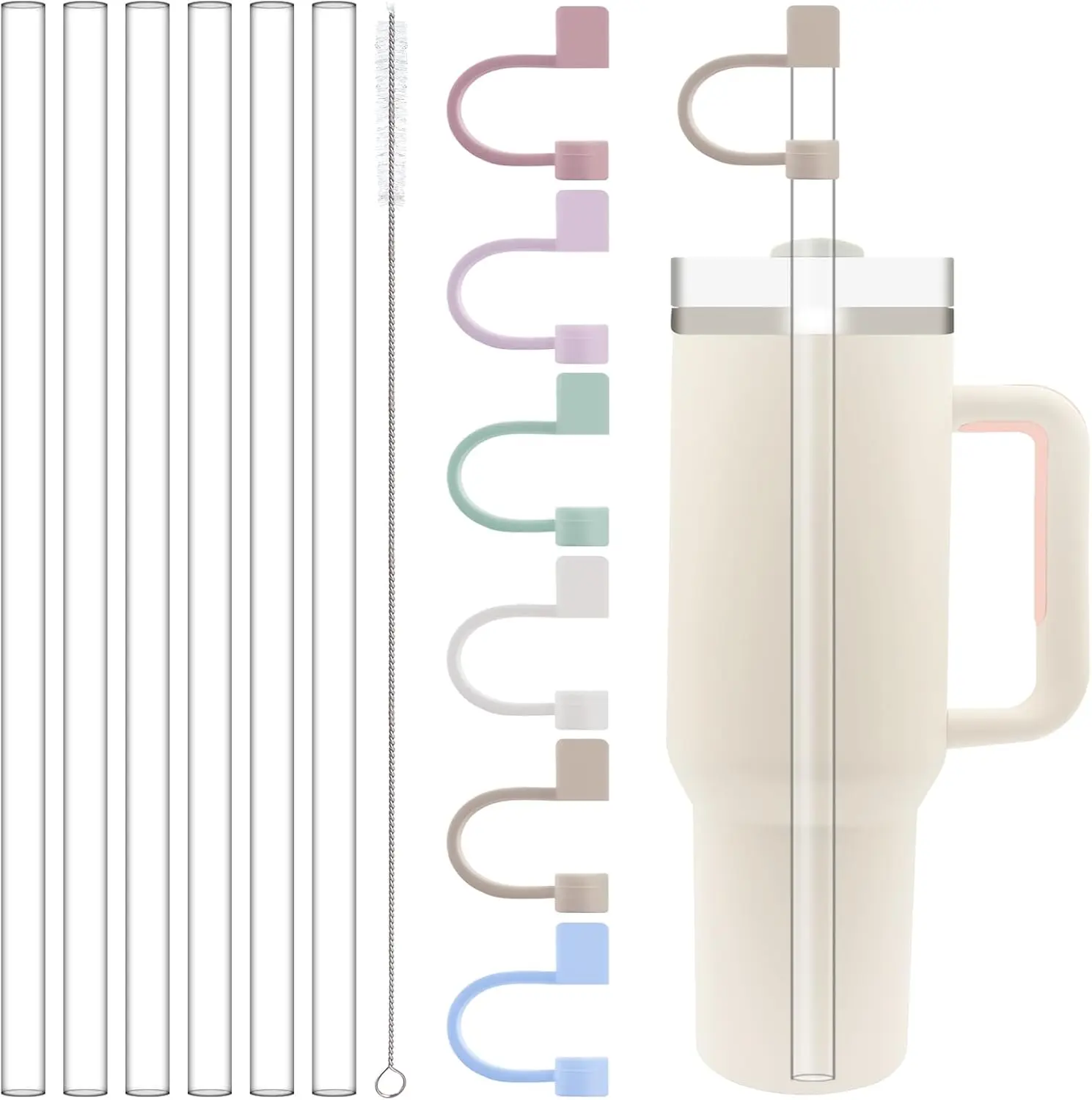 

Clear Replacement Straws with Covers and Brush, Compatible with 30oz/40oz Tumblers, BPA-Free Plastic - 13 PCS