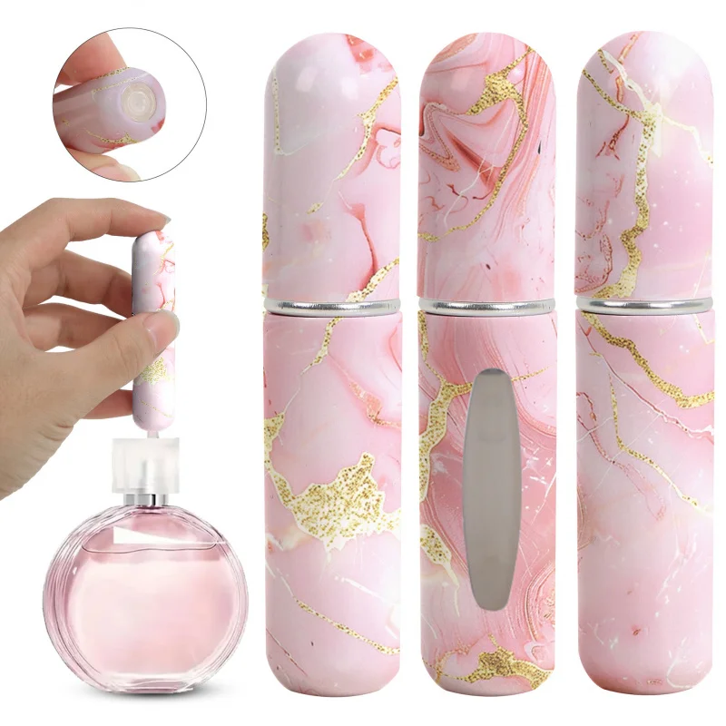 1pc Marbling 5ML Perfume Sub-Bottles，Pink White Bottom Direct Charging Spray Bottle Portable Travel Cosmetic Dispensing Bottle