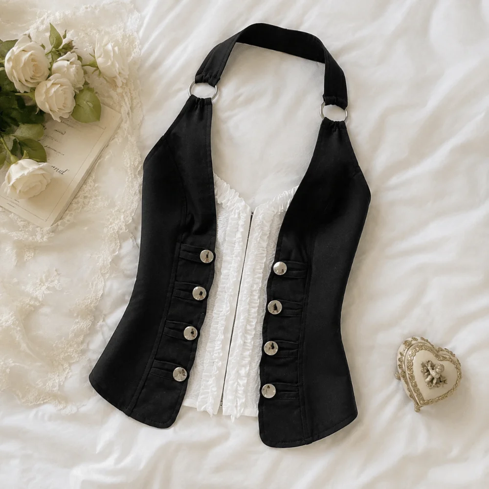 Sleeveless Slim Crop Top Fishbone Spicy Girls Style Front Closure Camisole Breathable Skin-friendly Women Vest Sling Top Lady