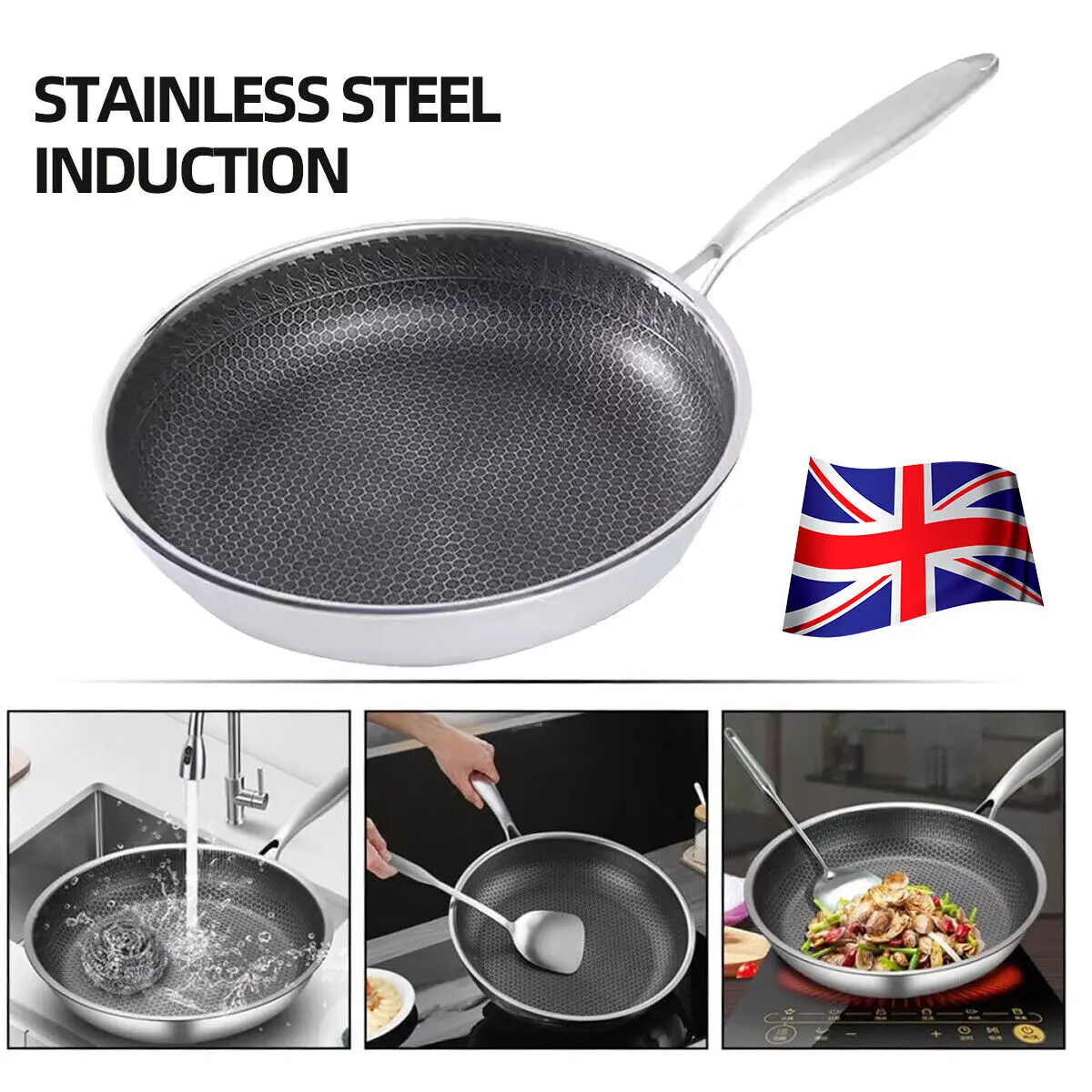 Stainless Steel Non-stick Frying Pan Honeycomb Fry Pan Multi-functional Gas Cooktops Compatible Kitchen Cooking Tools Durability