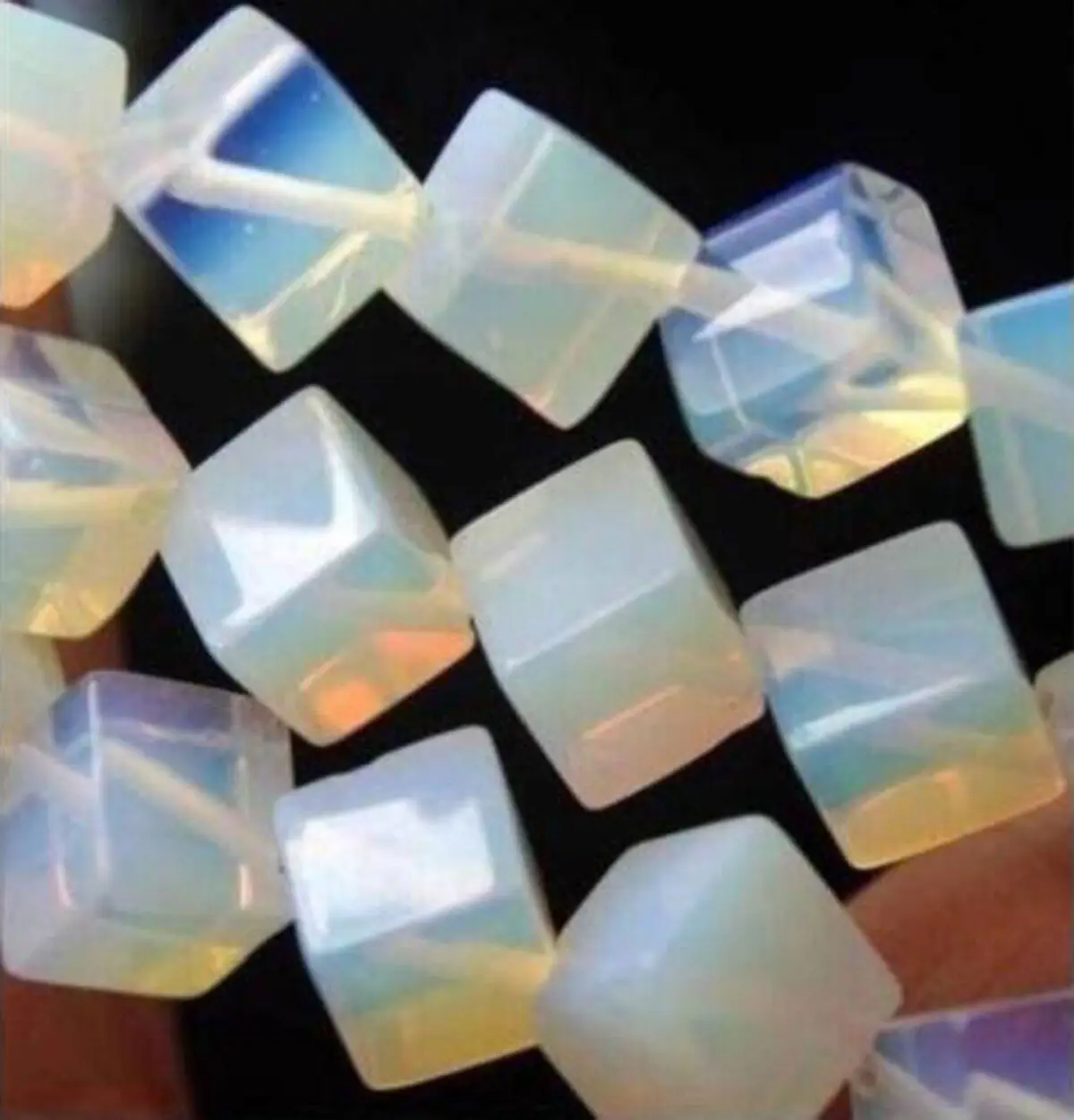 

Natural 8*8MM Sri Lanka White Opal Moonstone Square Gemstone Loose Beads 15''