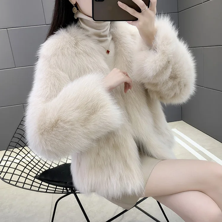 Faux Fur Coats Jackets Women V Neck Short Coat Thick Warm Y2k Streetwear Jacket Work Elegant Outerwear Slim Fit Autumn Winter