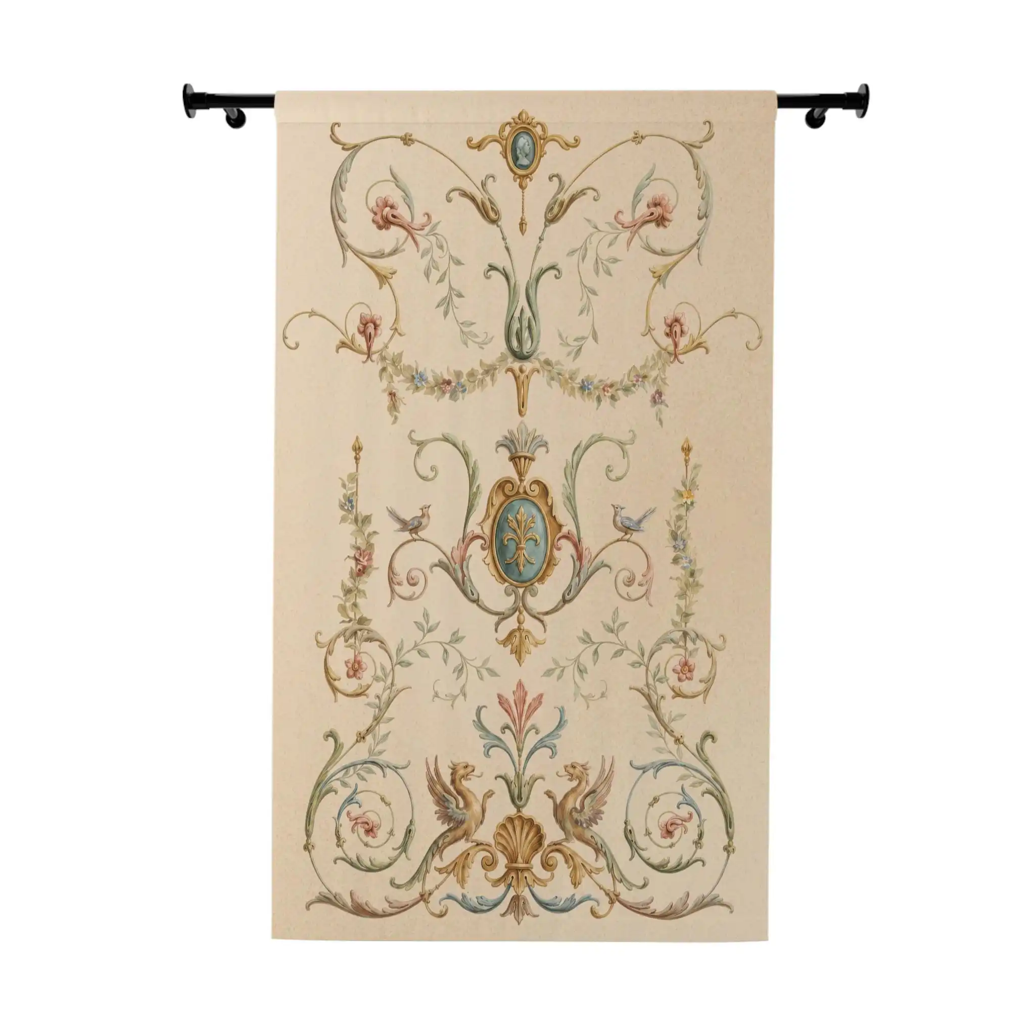 Elegant Vintage Damask Pattern Curtains Beige Living Room Drapes 50 Percent Light Filtering Home Decor
