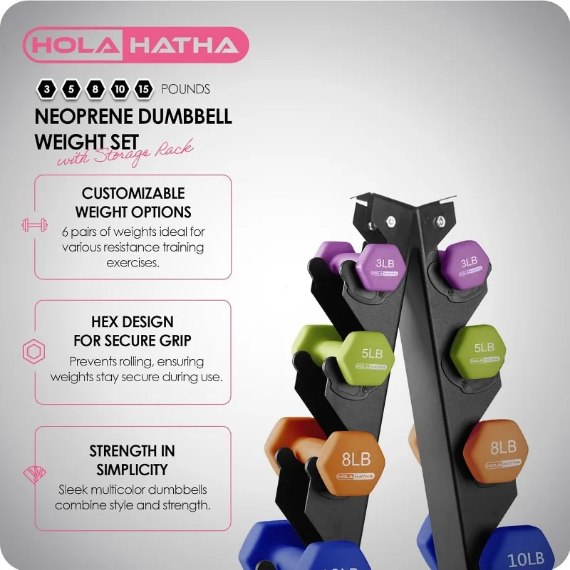 10 Pound Neoprene Dumbbell Free Hand Weight Set with Rack, Ideal for Home Exercises to Gain Tone and Definition, Pastel