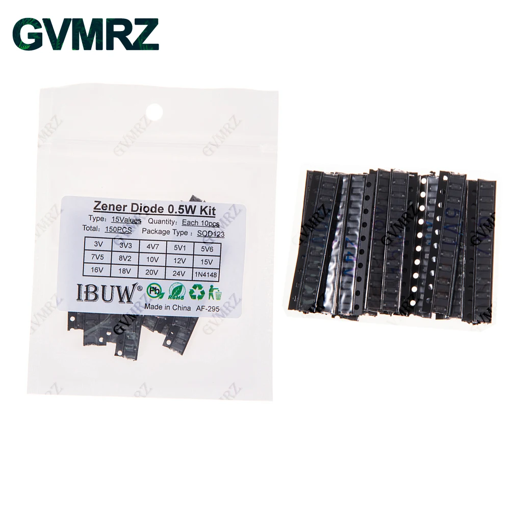 150PCS 15Werte 0,5W Zener Diode Kit 3V-24V 1N4148 SOD123 für Spannungsregelprojekte