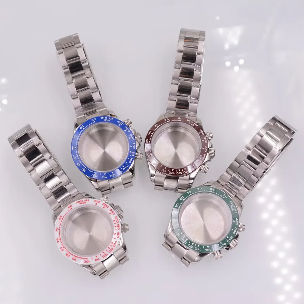 Sapphire Glass Stainless Steel Watch Cases Strap 40mm Fit Japanese VK63 Movement