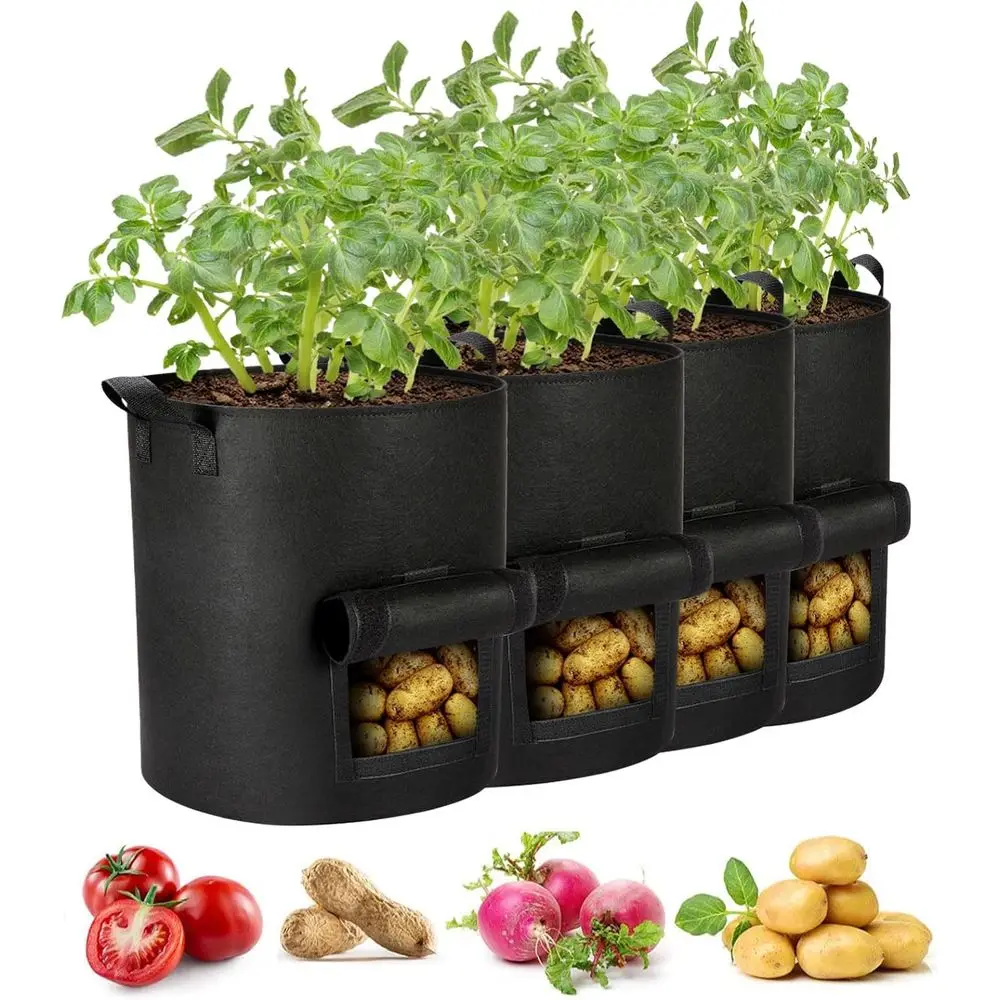 4 Packs 10 Gallon Grow Bags, Heavy Duty Nonwoven Fabric Pots with Handles for Planting Vegetables, Flowers
