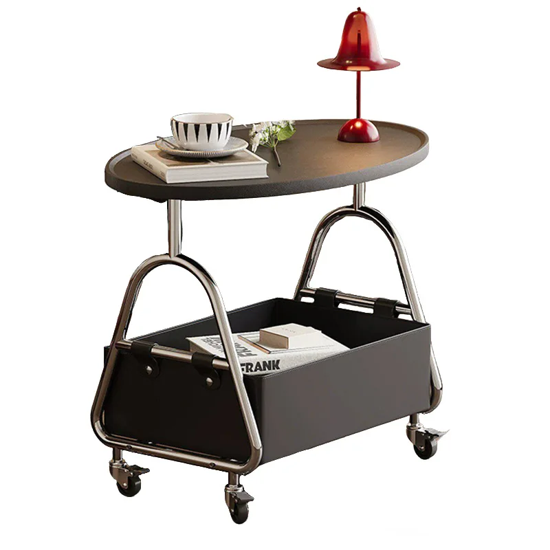 Movable Storage Side Table Living Room Wood Tea Table Mid Century Small Table Sofa Side Cabinet Cart Shelf