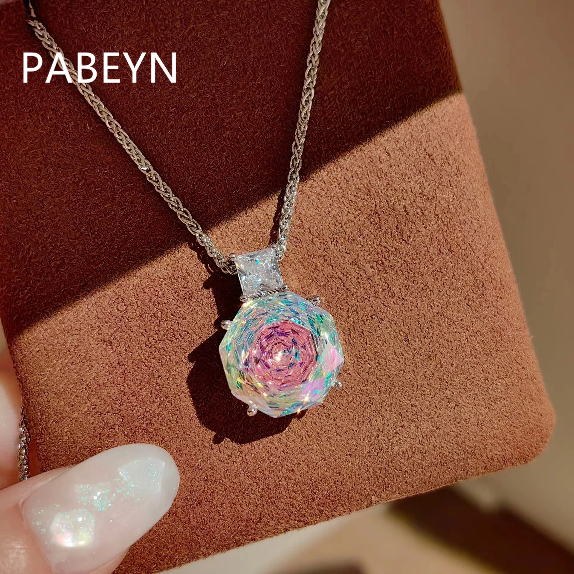 925 Sterling Silver Fashion Dry Rose Cut Zircon Glacier Blue Necklace Pendant Earrings Ring Set Anniversary Gift