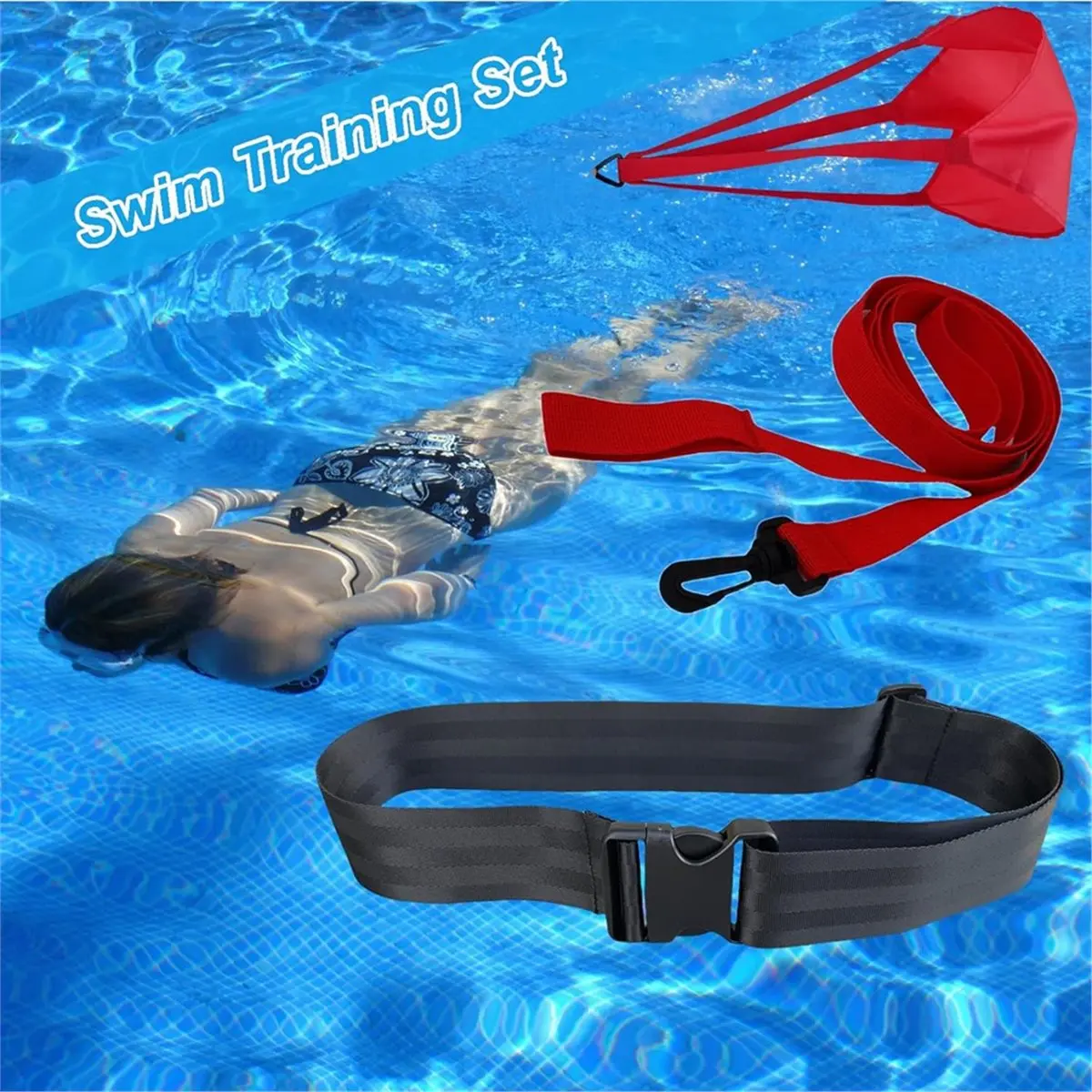 New High-quality Swimming Resistance Training Set - Aquatic Resistance Belt, Swim Parachute, Pool Trainer Set