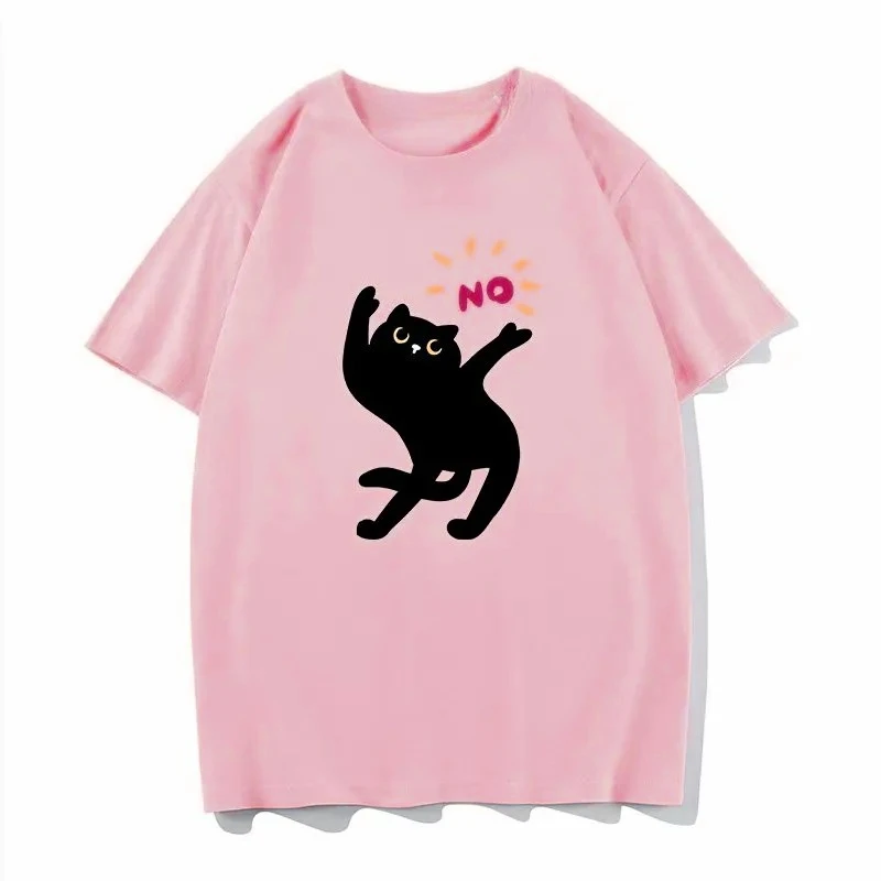 Enchanting Black Cat Printed Men's and Women's Kawaii T-shirt Fashion Trend Short Sleeved Summer Gothic Y2k Casual Sale Clothes