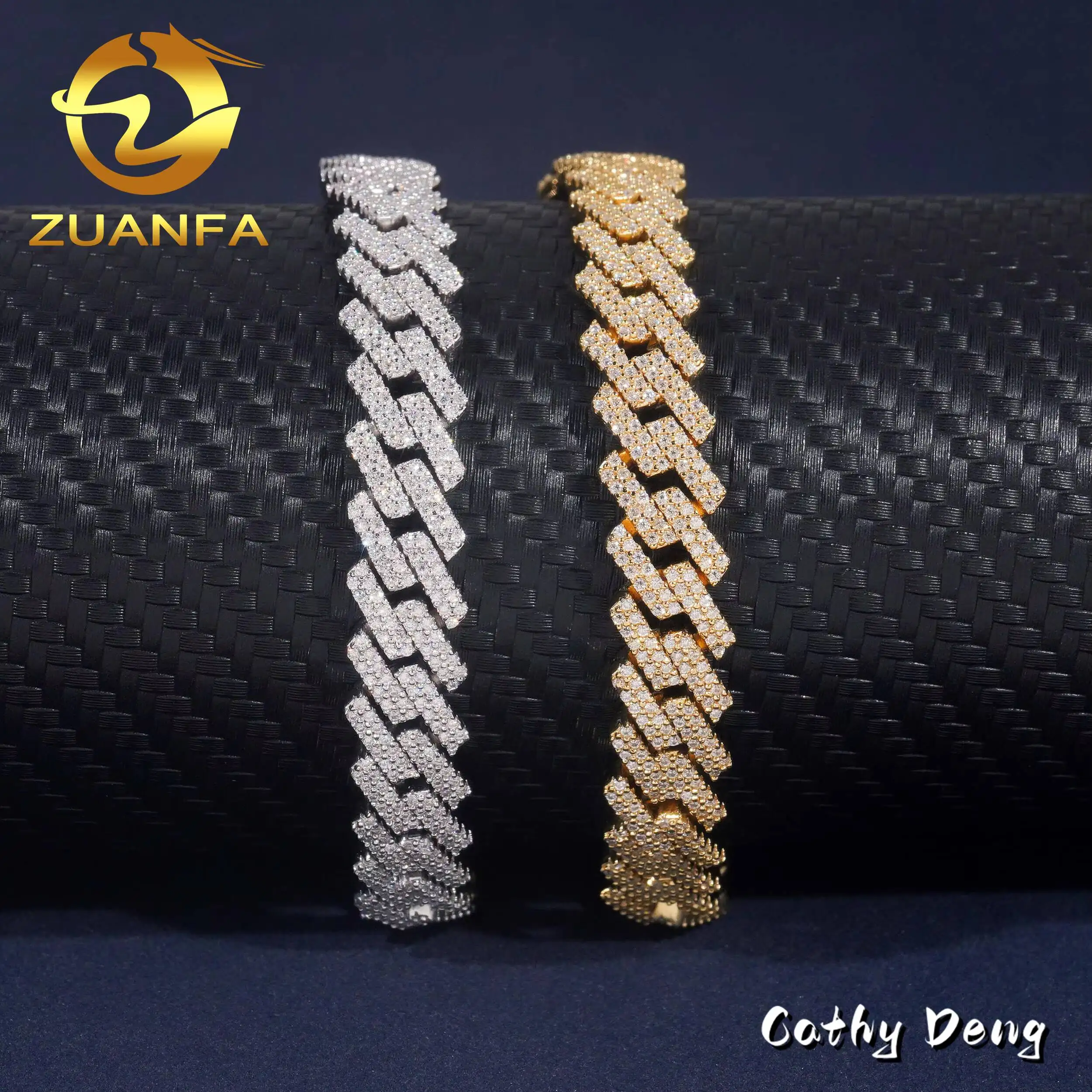 Luxury Ready to Ship High Quality Moissanite Hip Hop Jewelry 10mm Cuban Link Chain 925 Silver Iced Out Cuban Bracelet Necklace W
