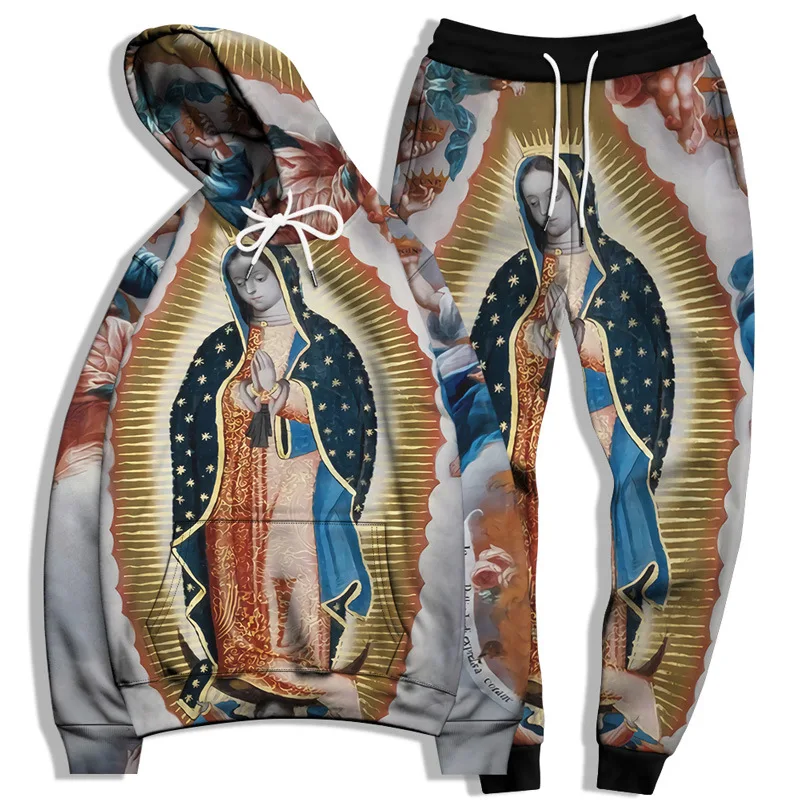 

Jesus Virgin Mary 3D Printed Hoodie Pant Sets Men's Casual Sweatshirts Sweatpants Two Piece Suits Tracksuit Men Street Clothing