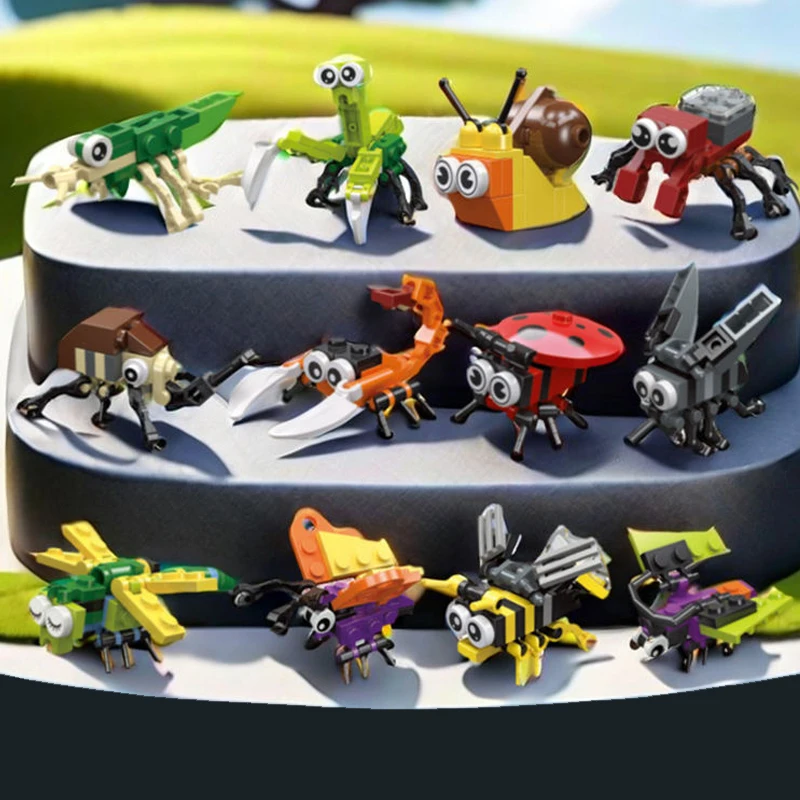 Creative Insect Animal Figures Set Mini Block Baby Building Blocks Toy Assembly Micro Building Bricks Toys For Kids Boy 6 7 Year