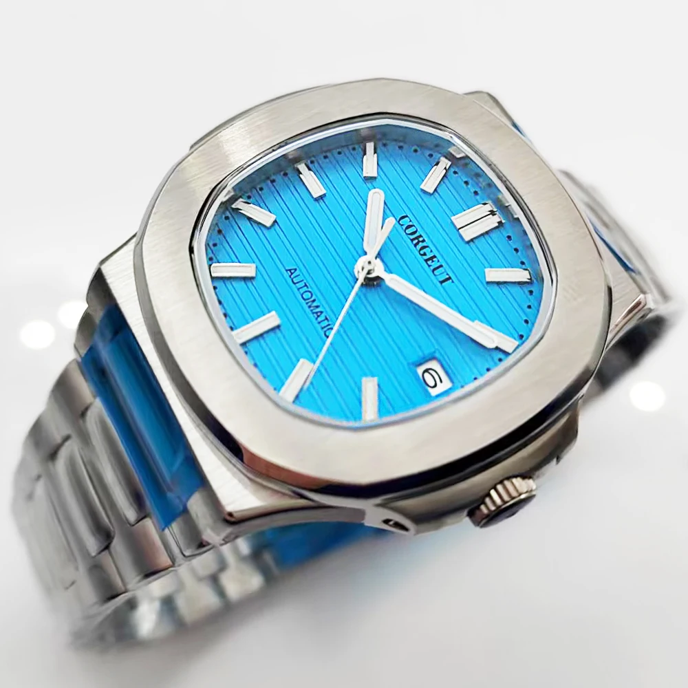 CORGEUT 40mm Polished Automatic Men WatchJubilee Bracelet Sapphre NH35A Movement Sapphire Crystal Green Luminous Dial