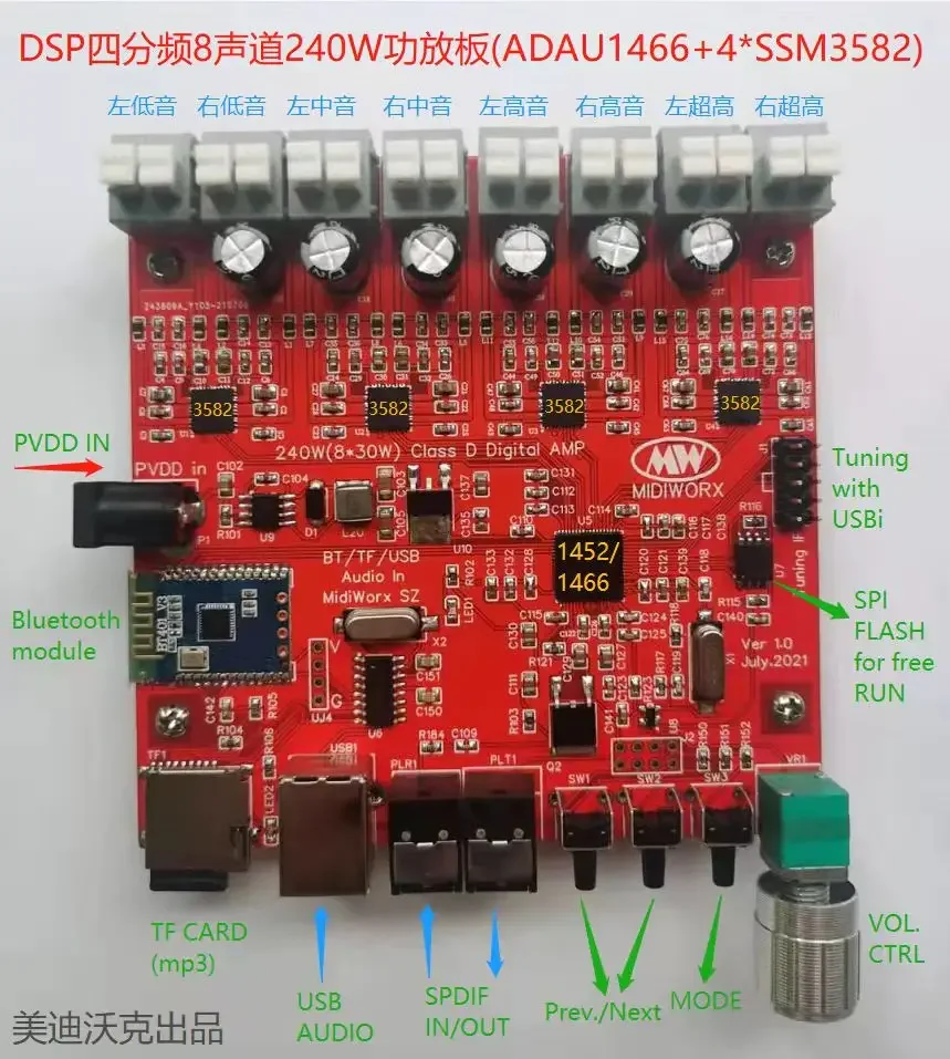SmCp8-channel Bluetooth Digital D-class Amplifier (200W) DSP+SM3582