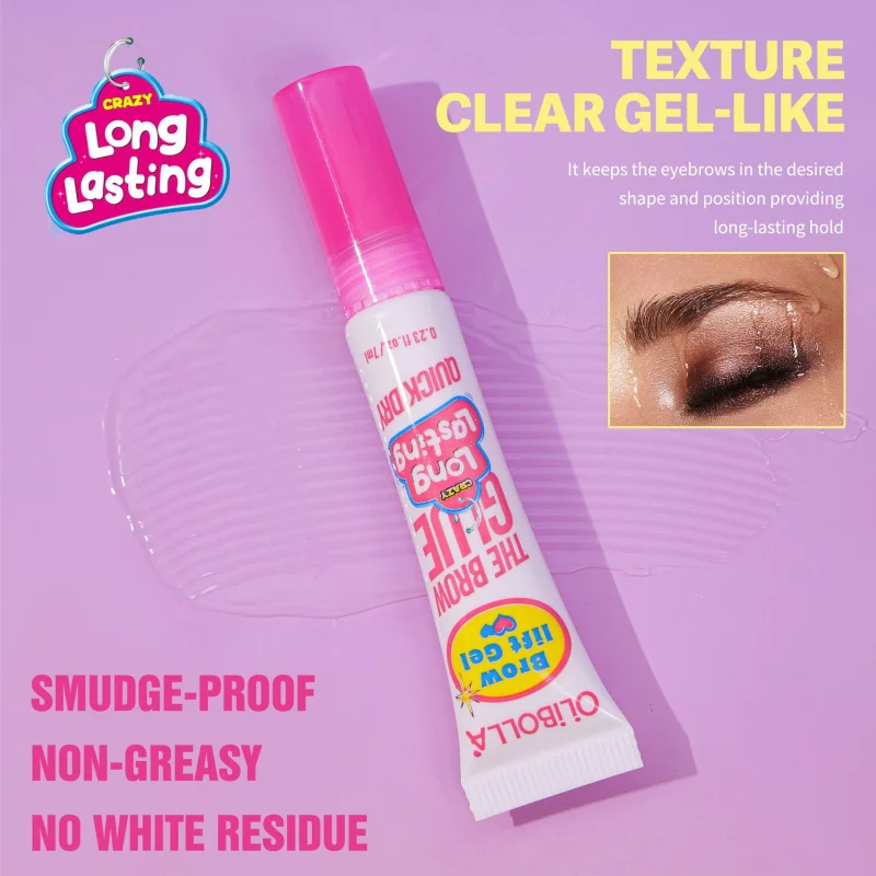 Gel de sobrancelha transparente com pente de estilo embutido cria sobrancelhas penas naturais de aparência 3D à prova d'água e à prova de manchas, retenção de longa duração
