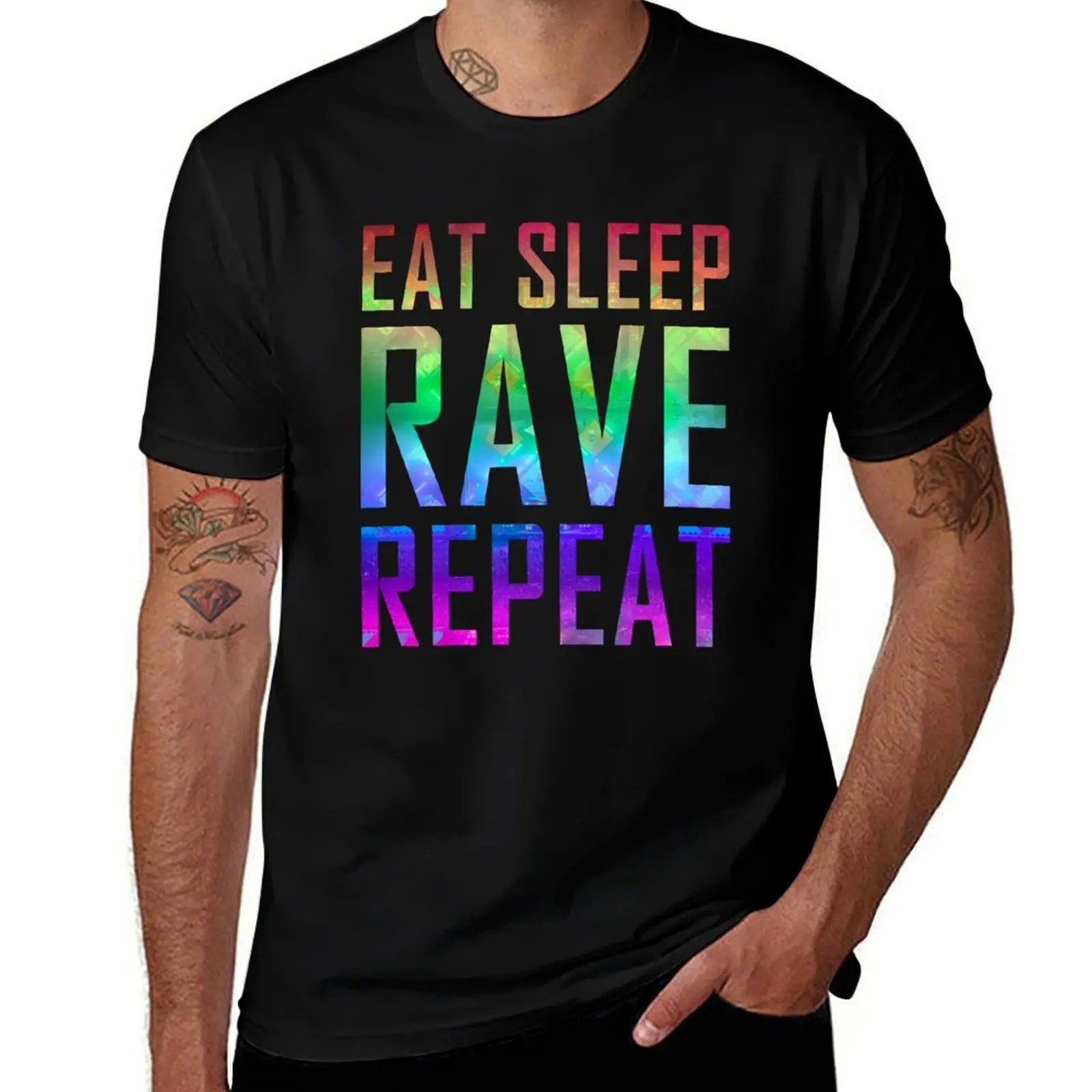 EAT SLEEP RAVE REPEAT Rainbow Festival T-Shirt Urban Style Casual Short Sleeve Top T-Shirt