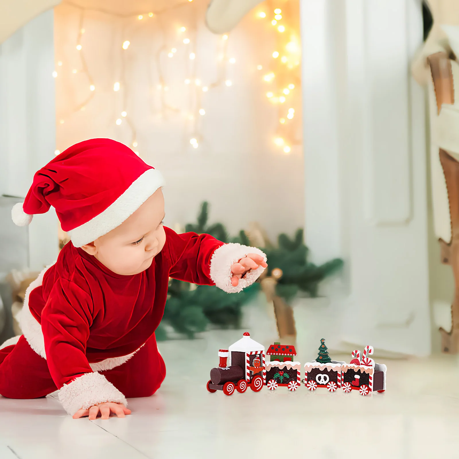 

Wooden Train The Christmas Themed Birthday Decorations Ornament Chritmas Station Party for