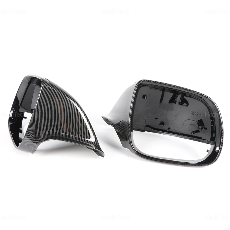 Carbon Fiber Style Black Rearview Side Mirror cover Caps for Audi Q5 SQ5 08-17, 8R Q7 4L 10-15  without Lane Assist