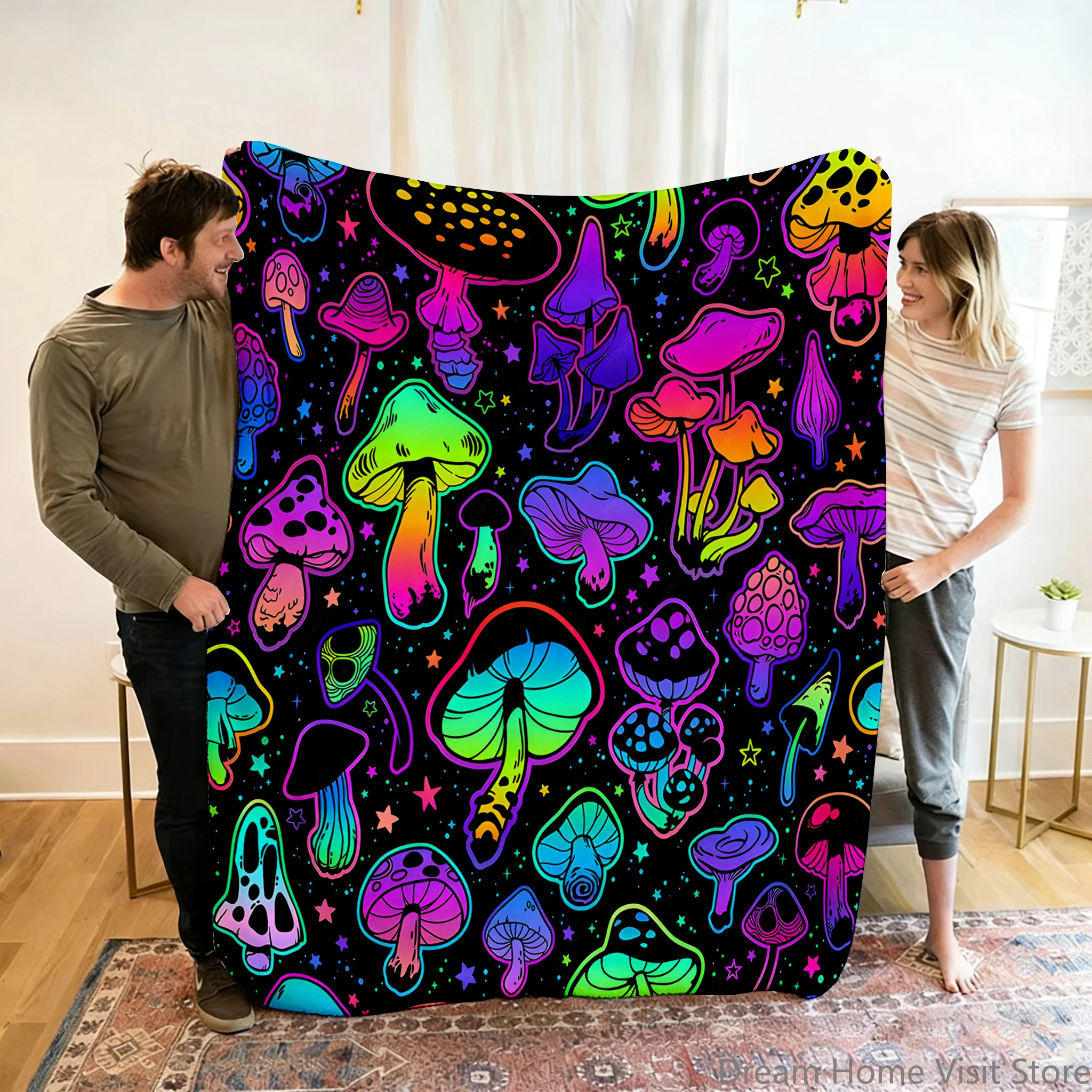 

1pc Warm And Soft Fantasy Mushroom Blanket Flannel Throw for Sofa,Bed, Travel, Camping, Livingroom, Office, Couch, Chair,And Bed
