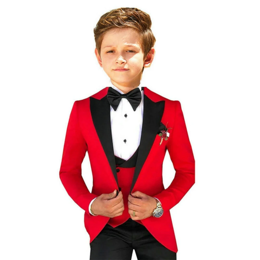 SAROULU | Popular Peaked Lapel Kids Suits Tuxedo 3 Pieces Set Classic Black Collar Suit Set For Boys From 3 to 14 Years Old