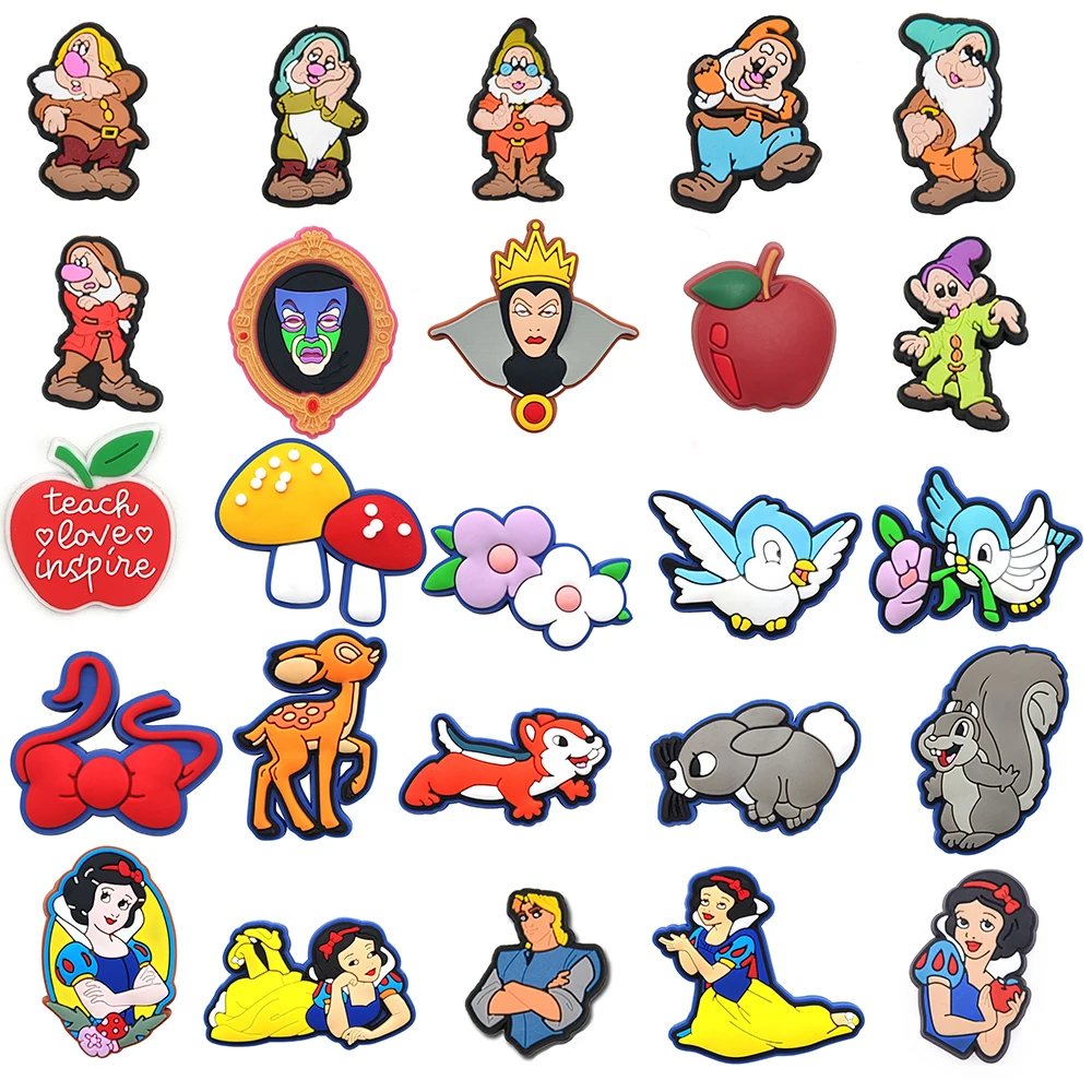 25pcs/SET Snow White and the Seven Dwarfs Cartoon Series for Shoe Charms Accessories DIY Decoration for Classic Clog Kids Gifts