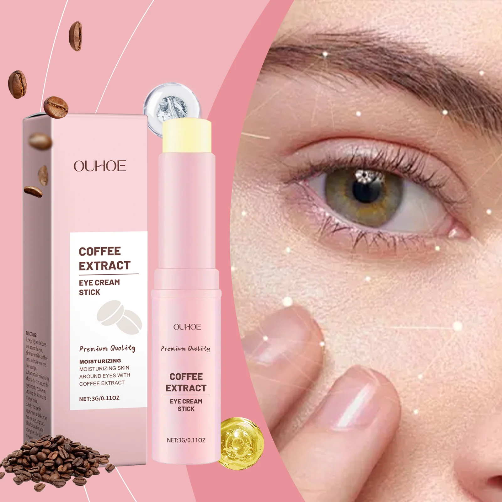 Caffeine Eye Cream Stick Lifting Firming Brighten Eyes Skin Fade Fine Lines Anti Puffiness Hydrating Moisturizing Eye Care Cream