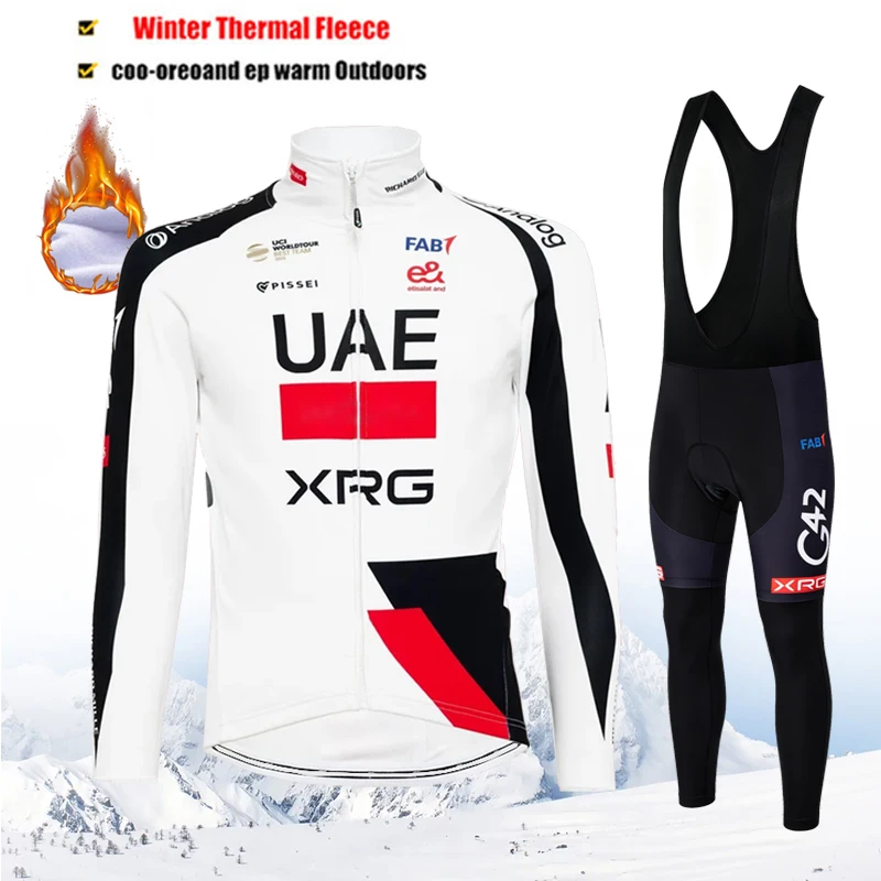 2026 UAE Pro Warm Winter Thermal Fleece Cycling Jersey Sets Outdoor Riding MTB Ropa Ciclismo Bib Pants Set Team Cycling Clothing
