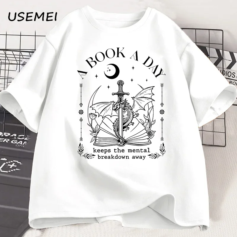 Dragon A Book A Day T Shirt Men Women Keeps The Mental Breakdown Away T-shirt Fantasy Book Lover Bookish Tshirt Reader Tees