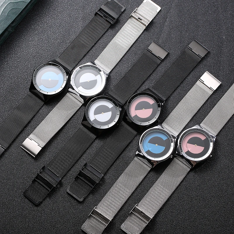 Minimalist Unisex Watch for Men Women Couple Simple Design Conceptual Unusual Dial Quartz Wristwatch Male Female Pointer Clock