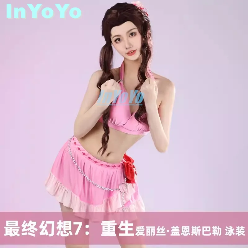 

InYoYo Aerith Gainsborough Cosplay Game Final Fantasy FF7 VII Rebirth Costume Pink Summer Bikini Swimsuit Swimwear Swimming Wome