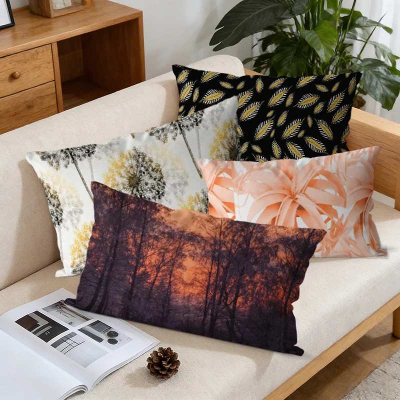 Assorted Nature Print Rectangular Pillow Covers Suitable For Sofa Bedroom Car Pillow Cover Cushion Rectangular Back Cushion