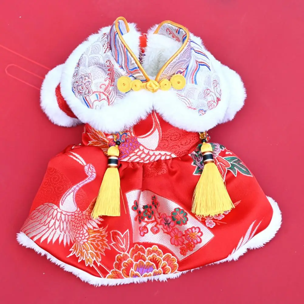 Beautiful Dog Skirt  Tassel Design Ultra-Thick Pet Tang Suit  Retro Chinese Style Pet Dog Cat Dress Clothing