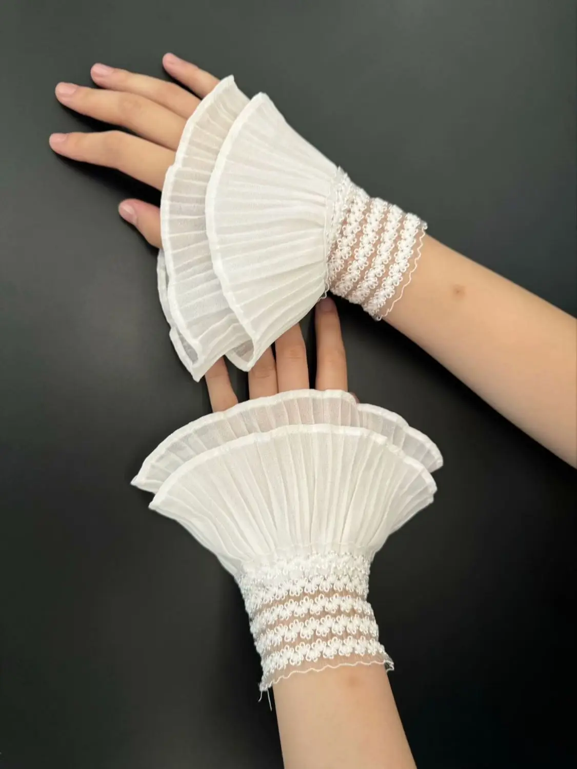 أزياء كل مباراة كشكش كم وهمية مطوي الشمس حماية الأصفاد كاذبة لوليتا الدانتيل الأصفاد فستان الزفاف الملحقات #4