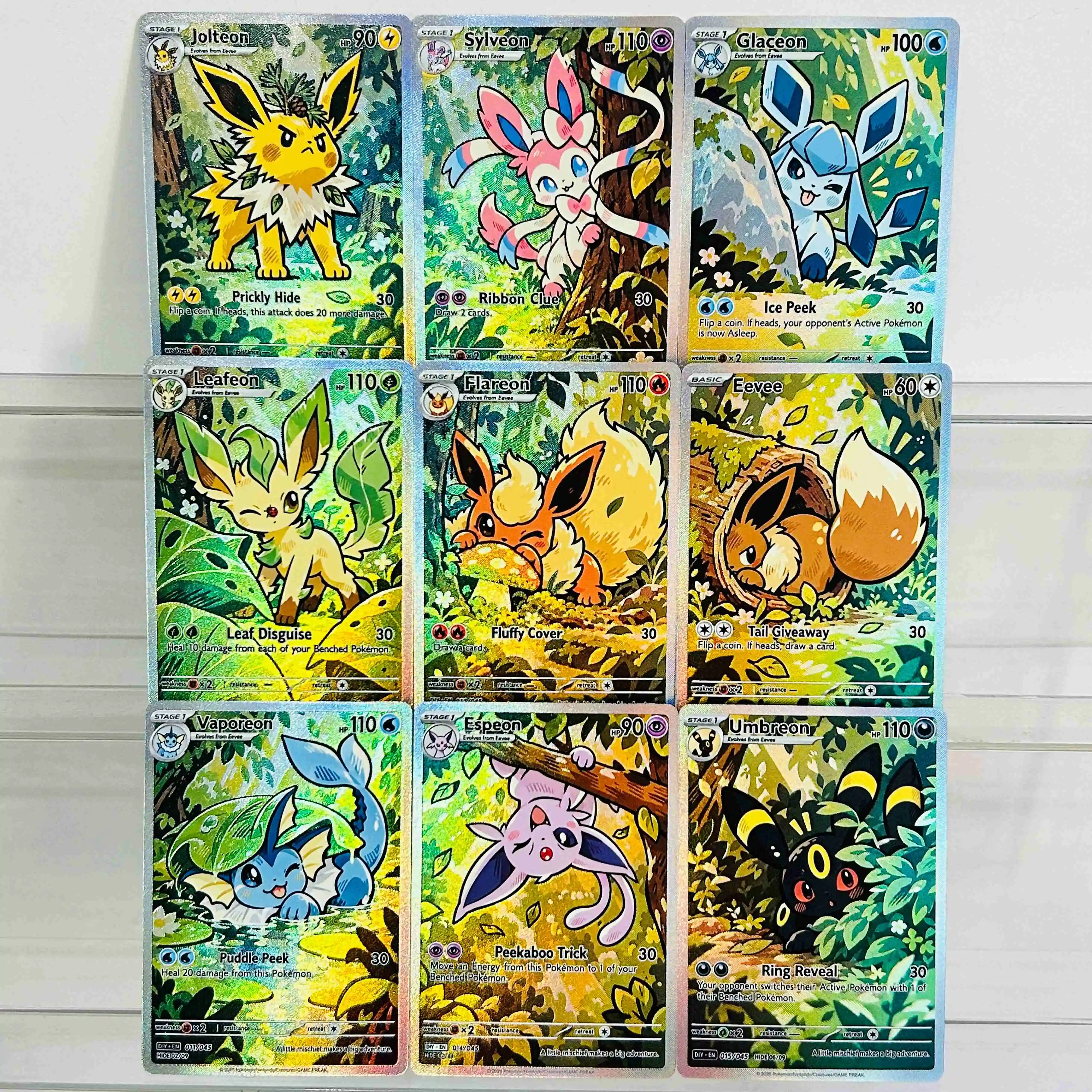 Jolteon Sylveon Glaceon Leafeon Flareon Eevee Espeon Umbreon 9Pcs EN Version Card DIY Foil Texture Premium Anime Collection Card