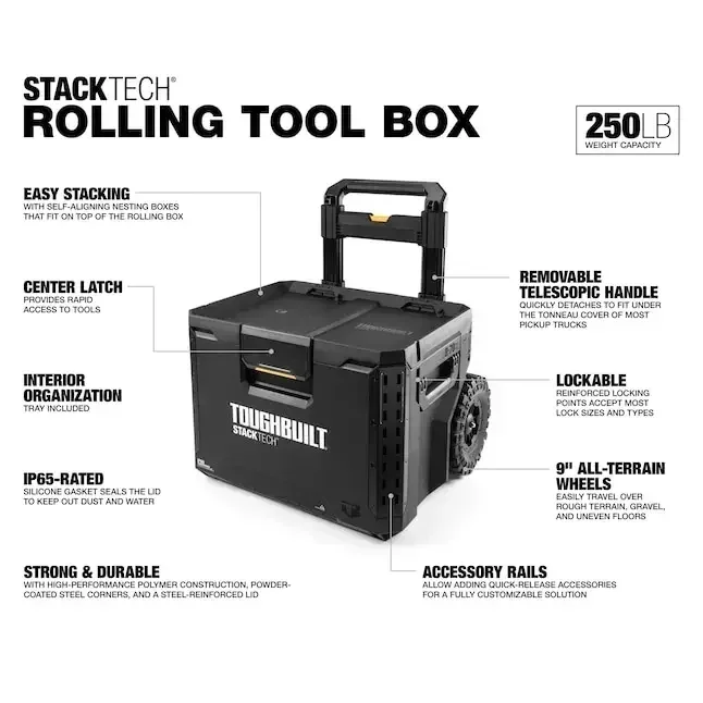 TOUGHBUILT TB-B1-B-70R StackTech Rolling Tool Box Multi-funzionale Parti di Manutenzione Scatola di Stoccaggio Caddy Carrello Rimovibile Cassetta degli Attrezzi