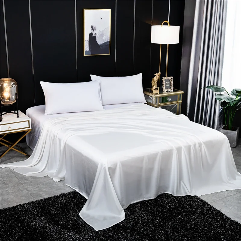 Solid Color Flat Sheet Natural Mulberry Silk Bed Sheet King Queen Size Luxury Super Soft Comfortable Bedsheet for Bedroom