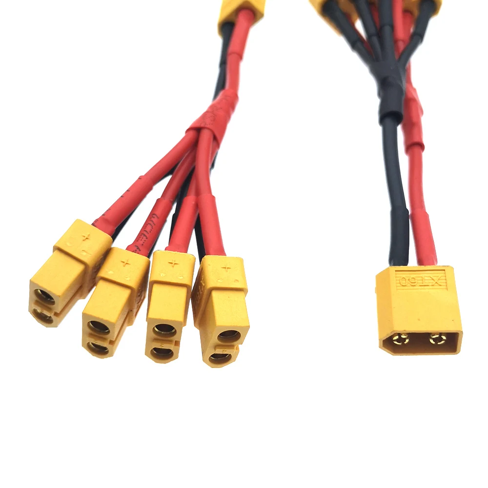 XT60 Parallel Battery Connector 1 Male to 4 Female Cable Dual Extension Y Splitter Silicone Wire for Increase battery capacity