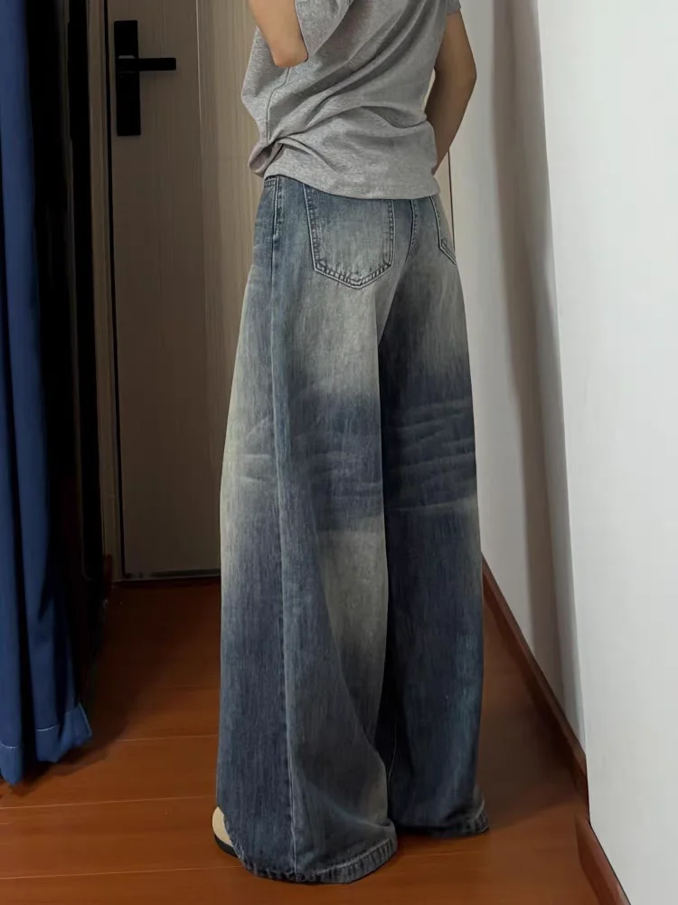 

Retro High Waist Wide Leg Jeans Women Loose Straight Floor-Length Pants Autumn New Sle American High Street Waed Denim