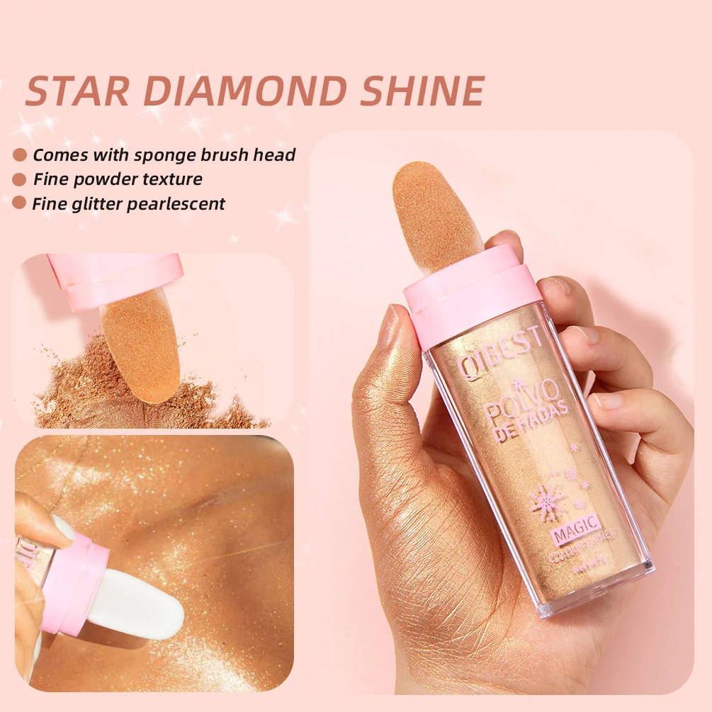 QIBEST Highlighter Powder Contour Shading Glitter Fairy Powder Makeup Contour Illuminator Shimmer Women Beauty Makeup Cosmetics