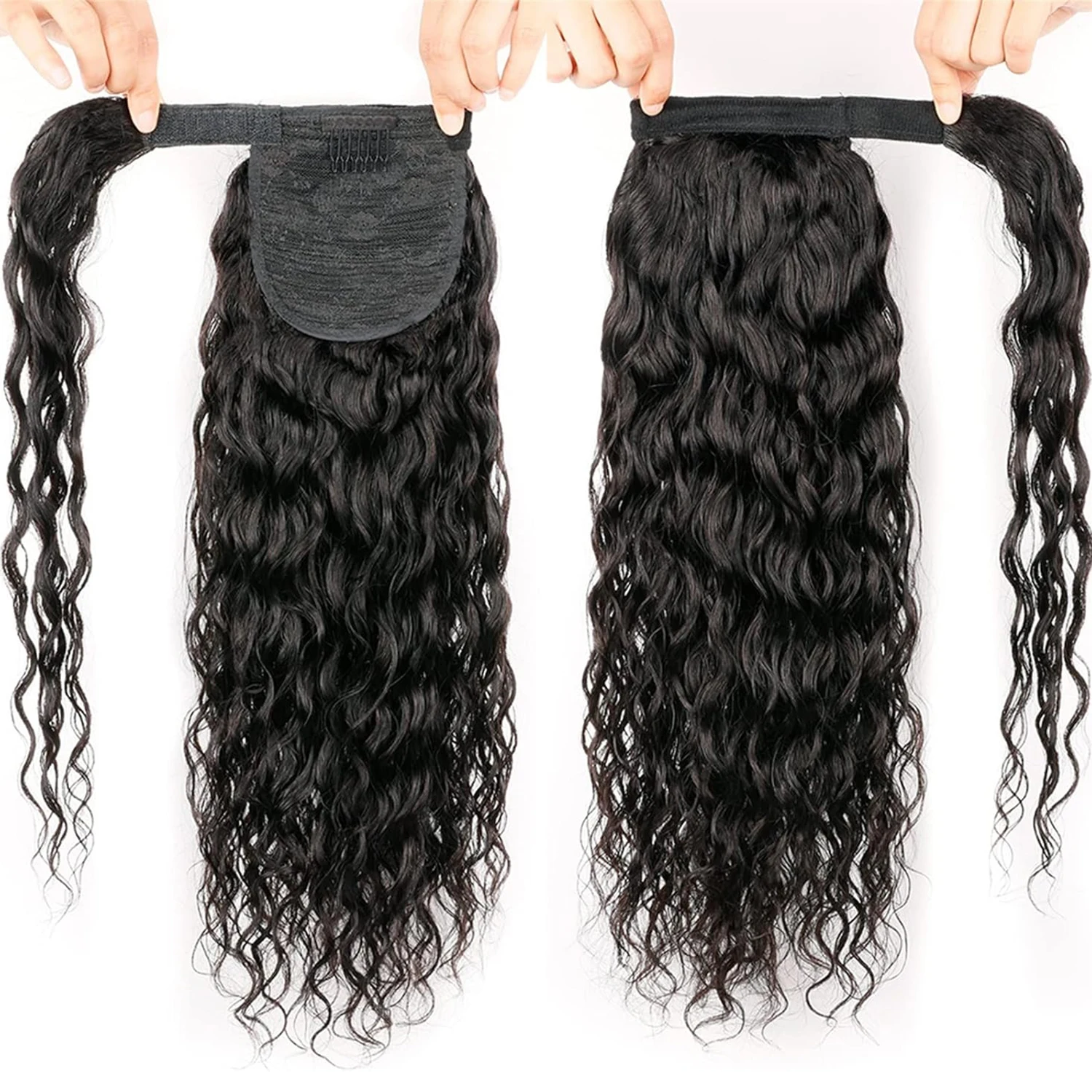 Clip per capelli umani Remy nelle estensioni della coda di cavallo dell'onda d'acqua Coda di cavallo per capelli umani arricciati da 8-26 pollici Avvolgere la coda di cavallo ondulata lunga naturale