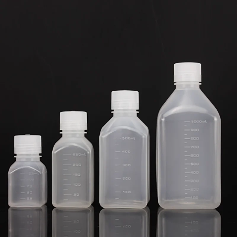 Laboratory chemical reagent square bottle high temperature low temperature transparent sealed bottle with graduated plastic vial