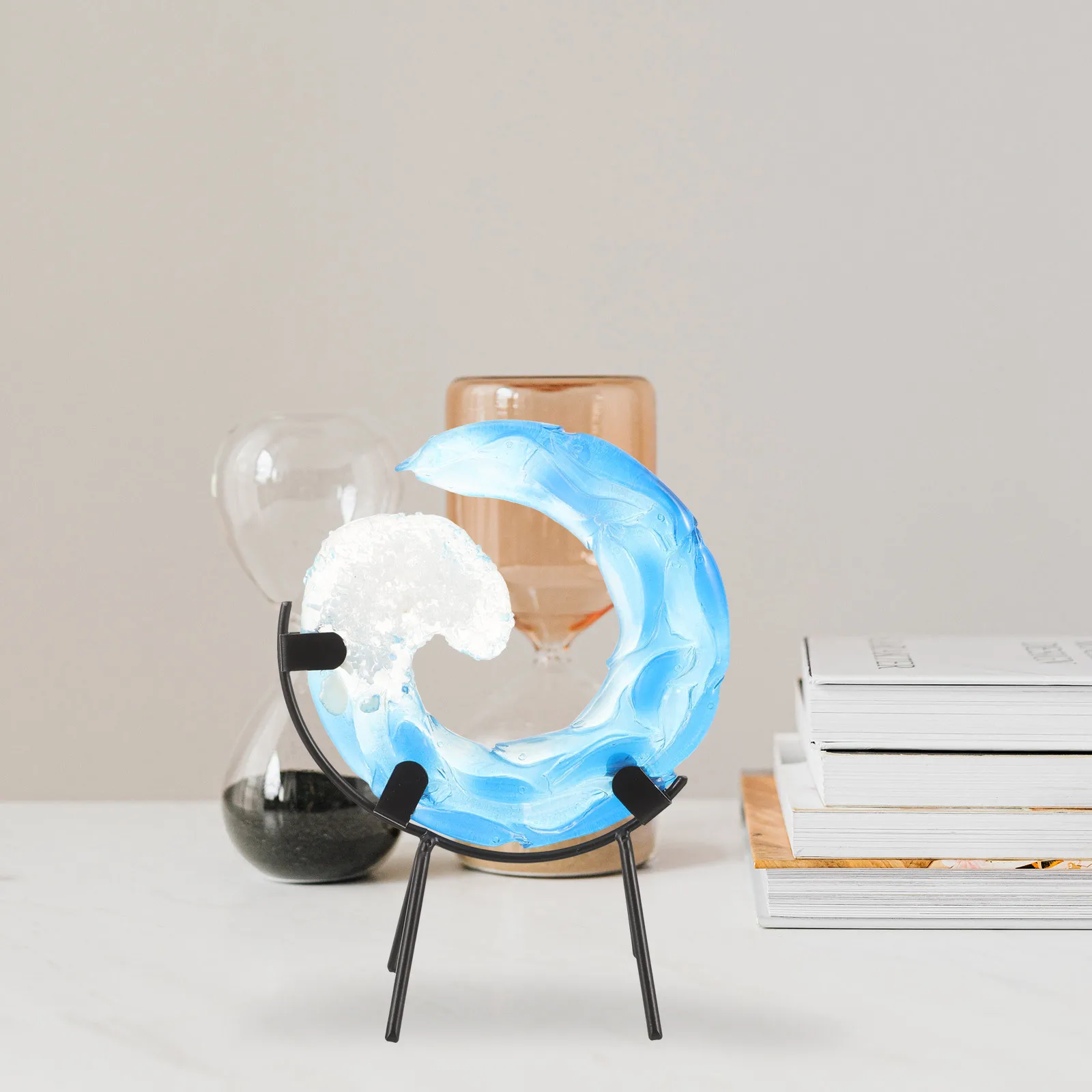 

Wave Sculpture Ocean Theme Resin and Iron Desktop Ornament Home Office Decorative Art Compact Size for Shelf Desk Display