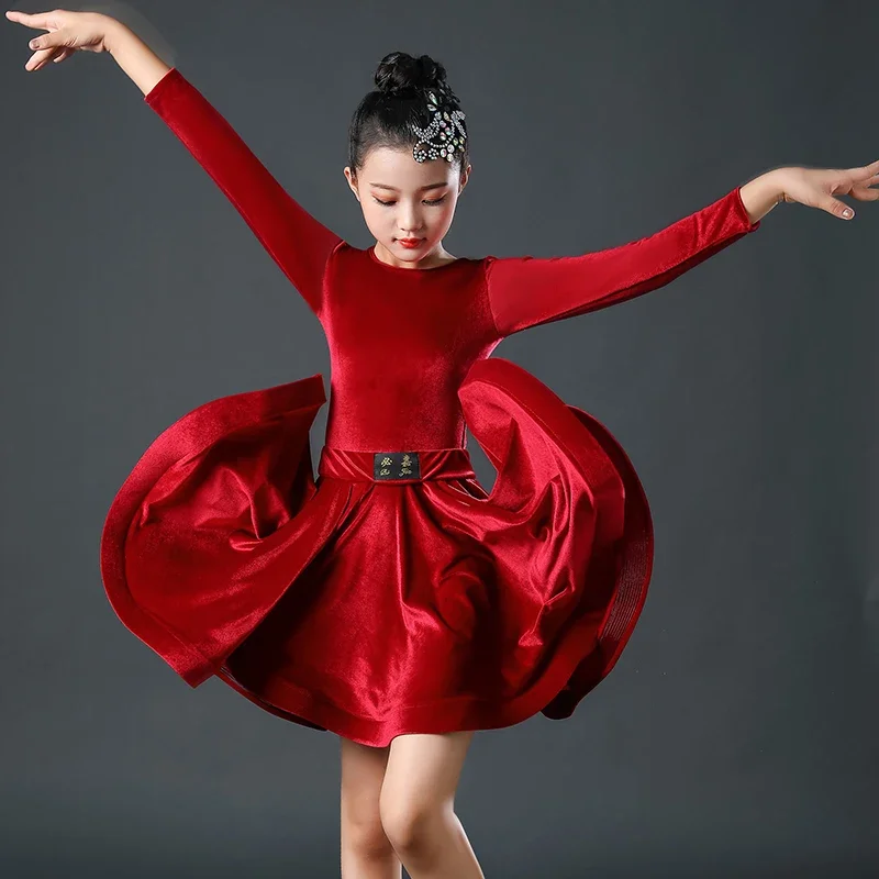 Vestido de dança latina para meninas, vestido samba, saia performance, primavera e outono