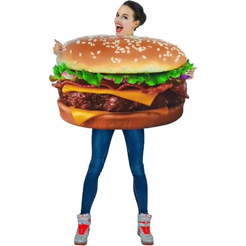 Halloween Funny Food Cosplay Costume Hamburger Composite Sponge Clothing for Women Men Carnival Party Stage Performance Outfit view 5