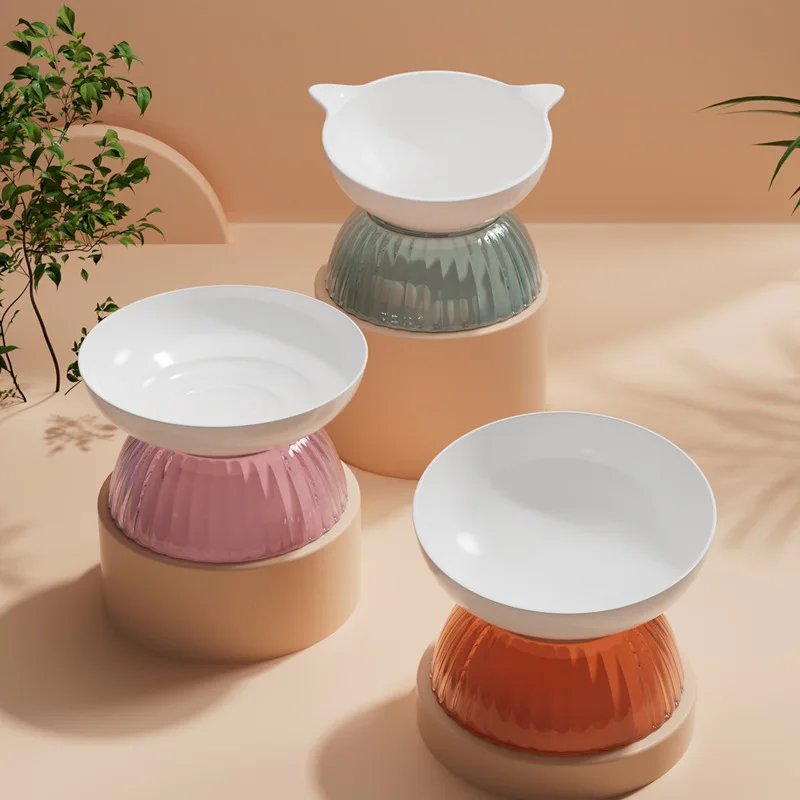 

Ceramic Pet Bowl Non Slip Flat Tilt Neck Protection Transparent Feeder for Cat Dog